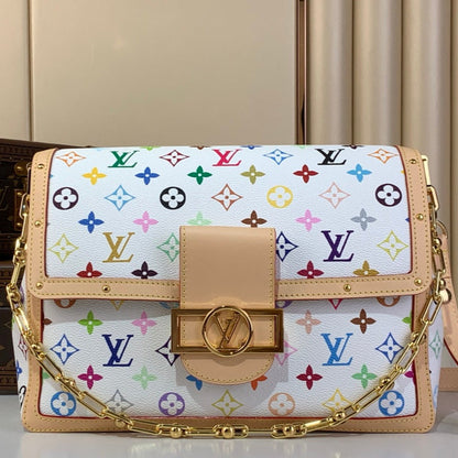 LV x TM Dauphine Soft GM 28cm White Multicolored Cowhide-leather trim