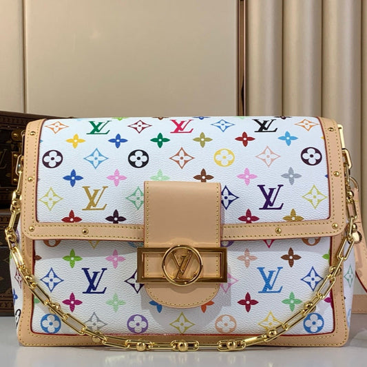 LV x TM Dauphine Soft GM 28cm White Multicolored Cowhide-leather trim