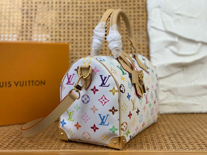 LV x TM Speedy Bandouliere 25cm White Multicolored Monogram Canvas
