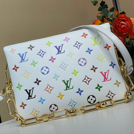 LV x TM Coussin BB 21cm White Multicolor Monogram-embossed Lambskin