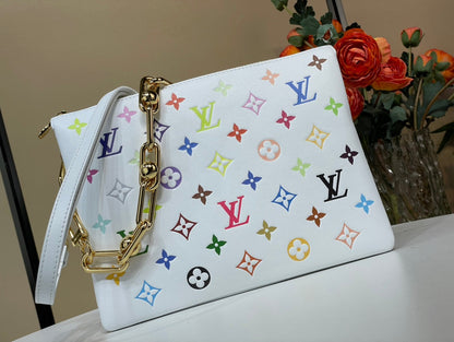 LV x TM Coussin BB 21cm White Multicolor Monogram-embossed Lambskin