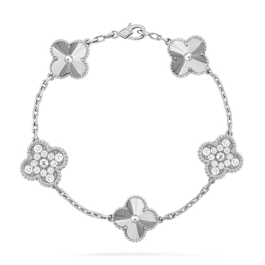 DIANA CLOVER 5 MOTIF SILVER DIAMOND BRACELET