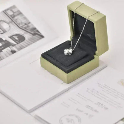 DIANA CLOVER  15MM DIAMOND LASER NECKLACE SILVER