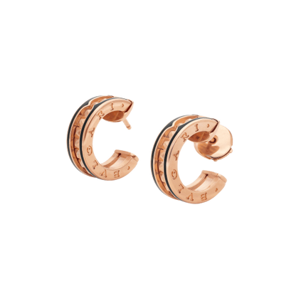 DIANA ZERO 1 ROCK PINK GOLD EARRINGS WITH STUDDED SPIRAL AND BLACK CERAMIC
