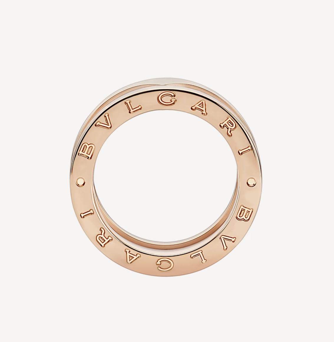 DIANA ZERO 1 TWO-BAND LOOPS AND WHITE CERAMIC SPIRAL PINK GOLD RING