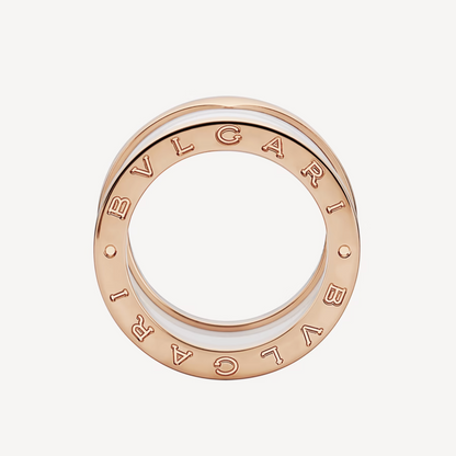 DIANA ZERO 1 FOUR-BAND LOOPS AND WHITE CERAMIC SPIRAL PINK GOLD RING
