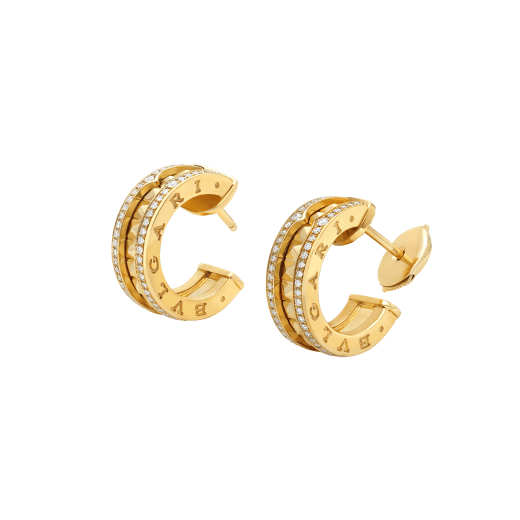 DIANA ZERO 1 ROCK GOLD EARRINGS WITH STUDDED SPIRAL AND PAVED DIAMONDS