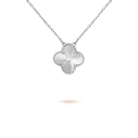 DIANA CLOVER  15MM DIAMOND LASER NECKLACE SILVER