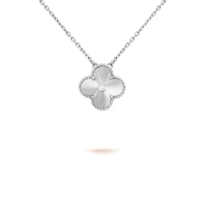 DIANA CLOVER  15MM DIAMOND LASER NECKLACE SILVER
