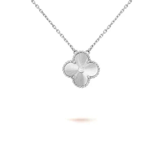 DIANA CLOVER  15MM DIAMOND LASER NECKLACE SILVER