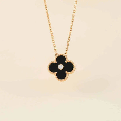DIANA CLOVER 15MM DIAMOND ONYX NECKLACE