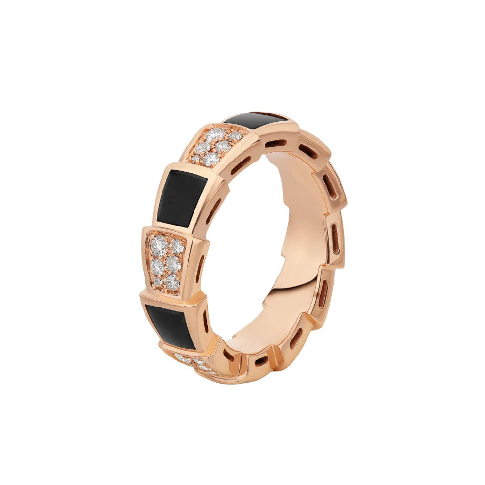 DIANA SERPENTI RING PINK GOLD BLACK MOP DIAMOND PAVED 4MM