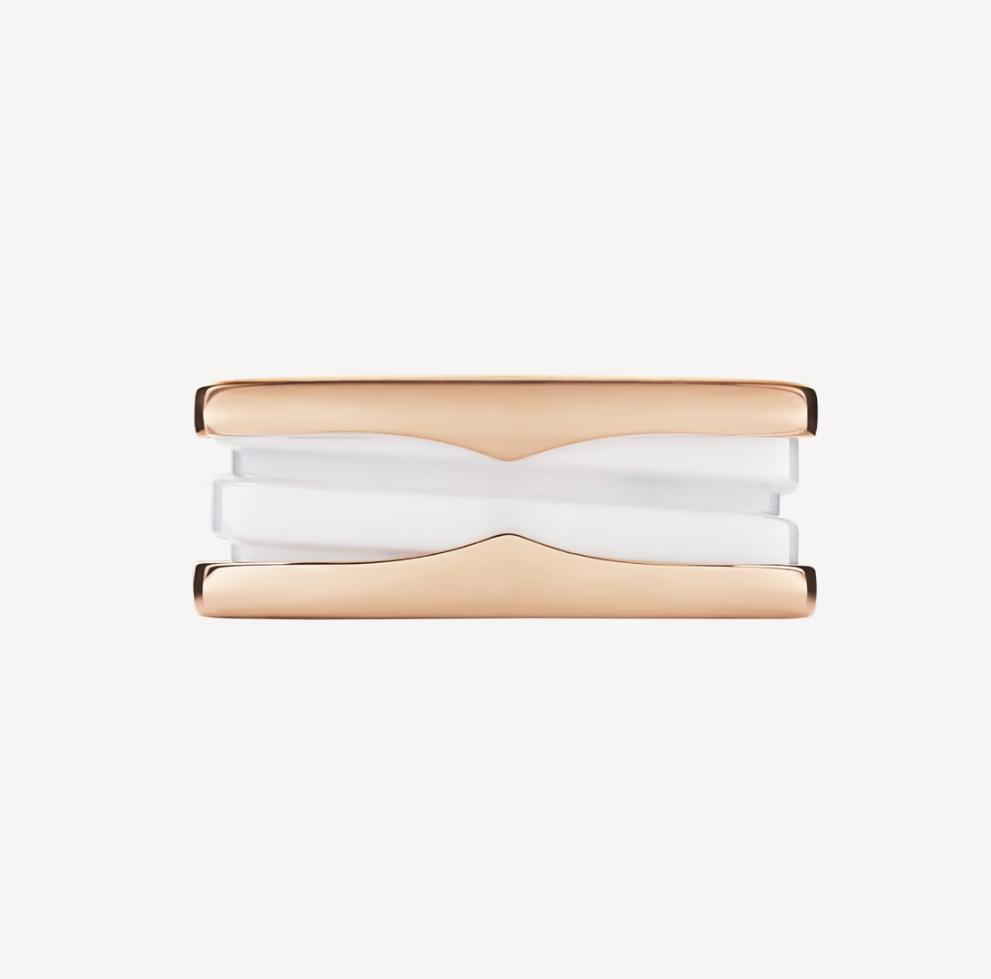 DIANA ZERO 1 TWO-BAND LOOPS AND WHITE CERAMIC SPIRAL PINK GOLD RING