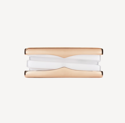 DIANA ZERO 1 TWO-BAND LOOPS AND WHITE CERAMIC SPIRAL PINK GOLD RING