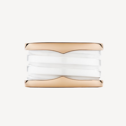 DIANA ZERO 1 FOUR-BAND LOOPS AND WHITE CERAMIC SPIRAL PINK GOLD RING