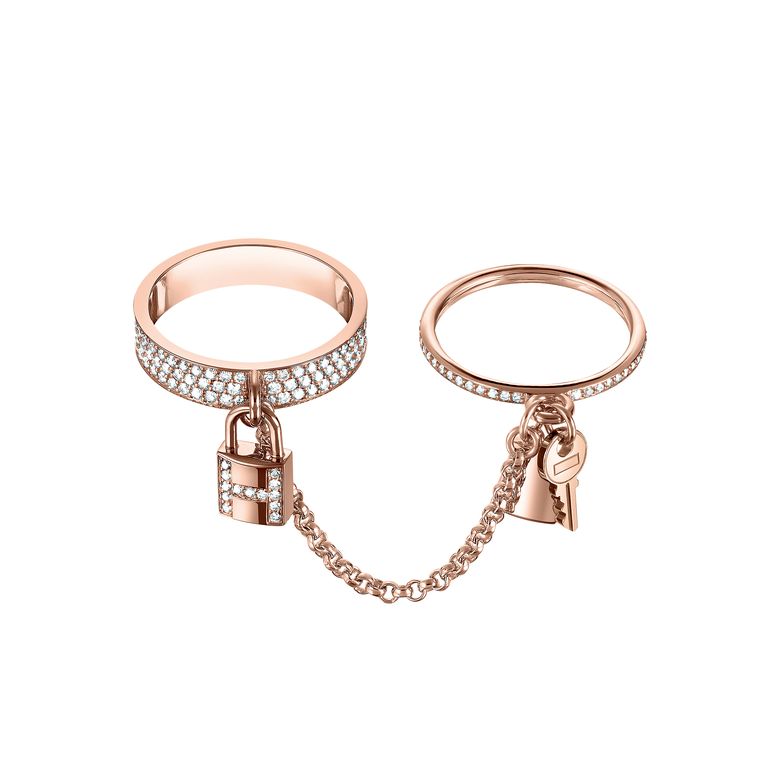 DIANA HM KELLY CLOCHETTE DOUBLE RING IN ROSE GOLD WITH DIAMONDS
