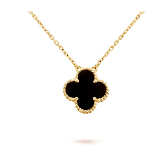 DIANA CLOVER 15MM BLACK ONYX SINGLE FLOWER NECKLACE