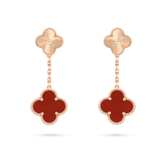 DIANA CLOVER 2 MOTIF  LASER CARNELIAN EARRINGS