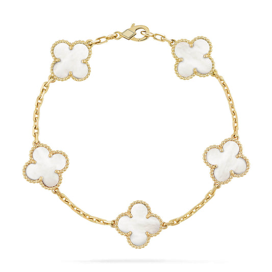 DIANA CLOVER  5 MOTIF WHITE MOP BRACELET