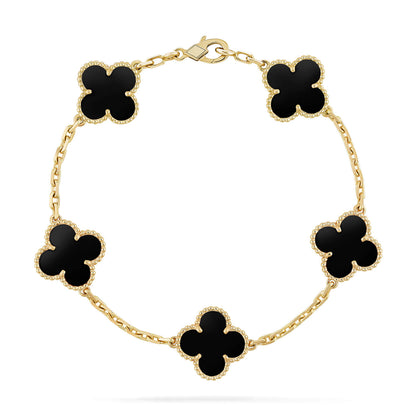DIANA CLOVER  5 MOTIFS BLACK ONYX BRACELET