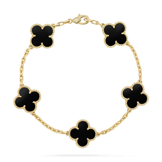 DIANA CLOVER  5 MOTIFS BLACK ONYX BRACELET
