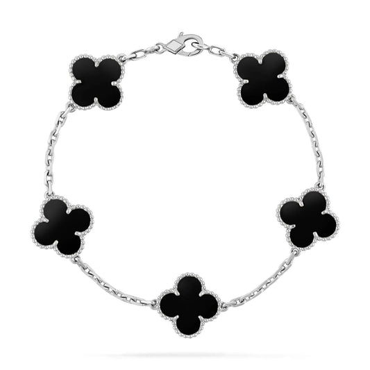 DIANA CLOVER 5 MOTIF ONYXS  BRACELET SILVER