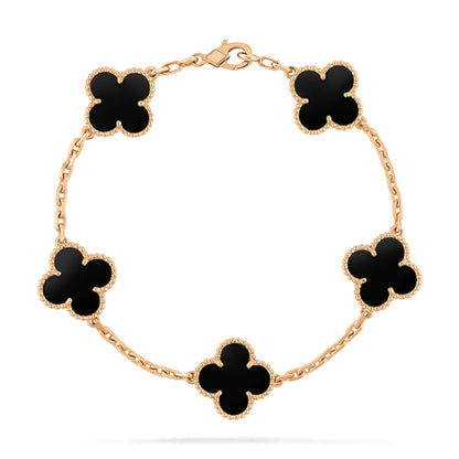 DIANA CLOVER  5 MOTIFS BLACK ONYX BRACELET