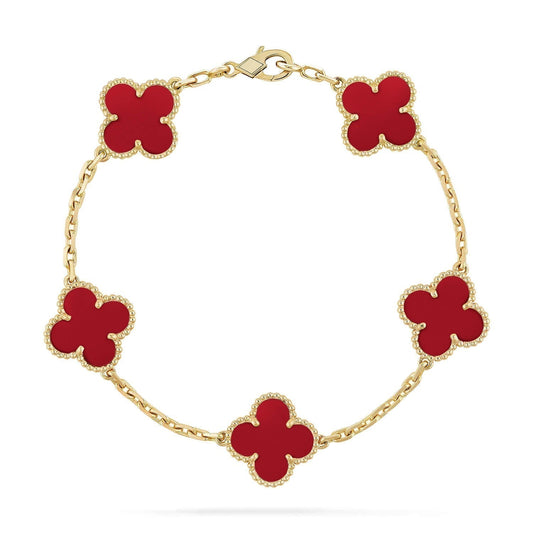 DIANA CLOVER 5 MOTIFS RED AGATE  BRACELET
