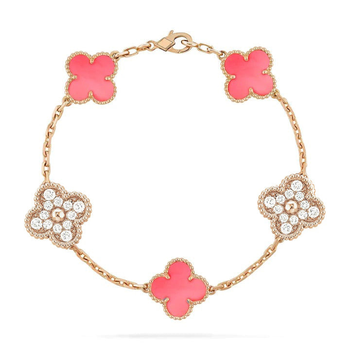 DIANA CLOVER 5 MOTIF DIAMOND PINK MOP PINK GOLD BRACELET