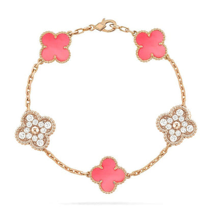 DIANA CLOVER 5 MOTIF DIAMOND PINK MOP PINK GOLD BRACELET