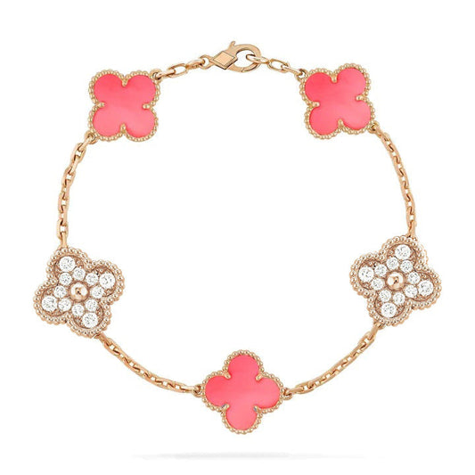 DIANA CLOVER 5 MOTIF DIAMOND PINK MOP PINK GOLD BRACELET