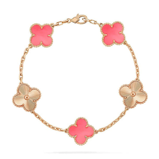 DIANA CLOVER BRACELET 5 MOTIF PINK AND PINK GOLD