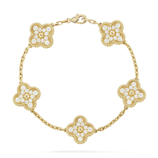 DIANA CLOVER 5 MOTIFS  FULL DIAMOND BRACELET
