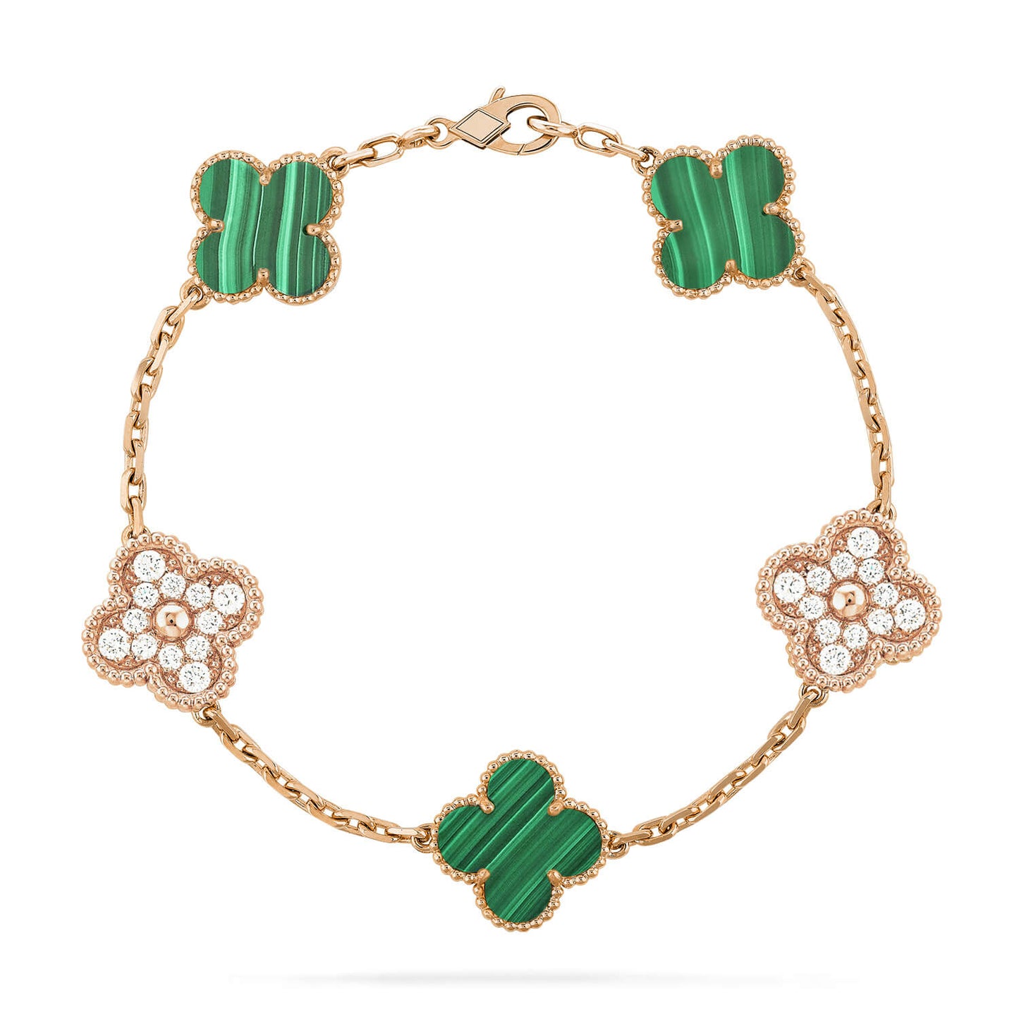 DIANA CLOVER  5 MOTIF MALACHITE DIAMOND BRACELET