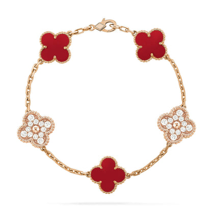 DIANA CLOVER 5 MOTIFS CARNELIAN DIAMOND BRACELET