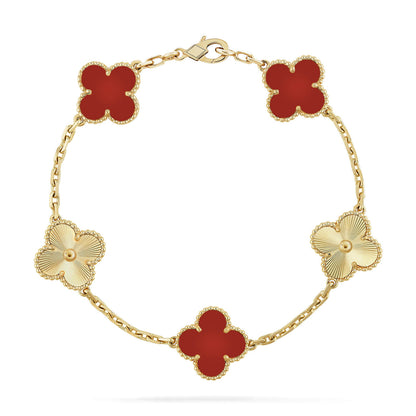 DIANA CLOVER  5 MOTIFS CARNELIAN GOLD BRACELET