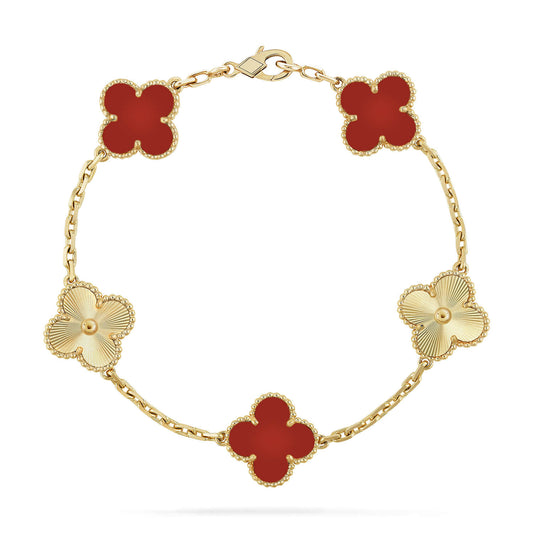 DIANA CLOVER  5 MOTIFS CARNELIAN GOLD BRACELET