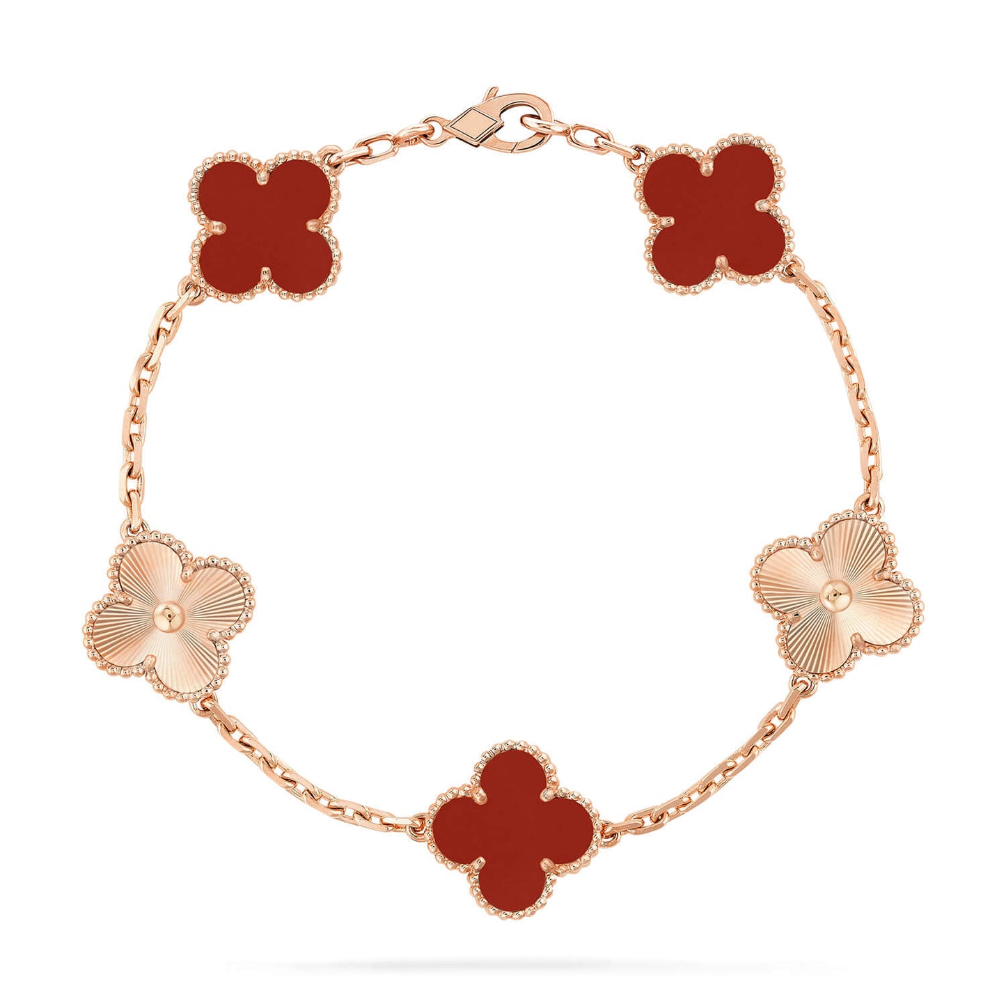 DIANA CLOVER  5 MOTIFS CARNELIAN GOLD BRACELET