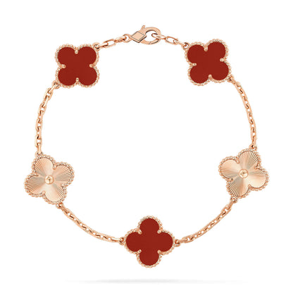 DIANA CLOVER  5 MOTIFS CARNELIAN GOLD BRACELET