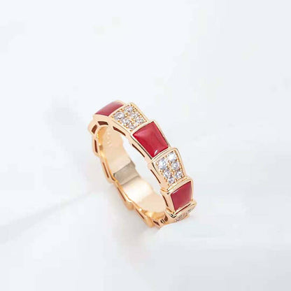 DIANA SERPENTI RING PINK GOLD CARNELIAN DIAMOND PAVED 4MM