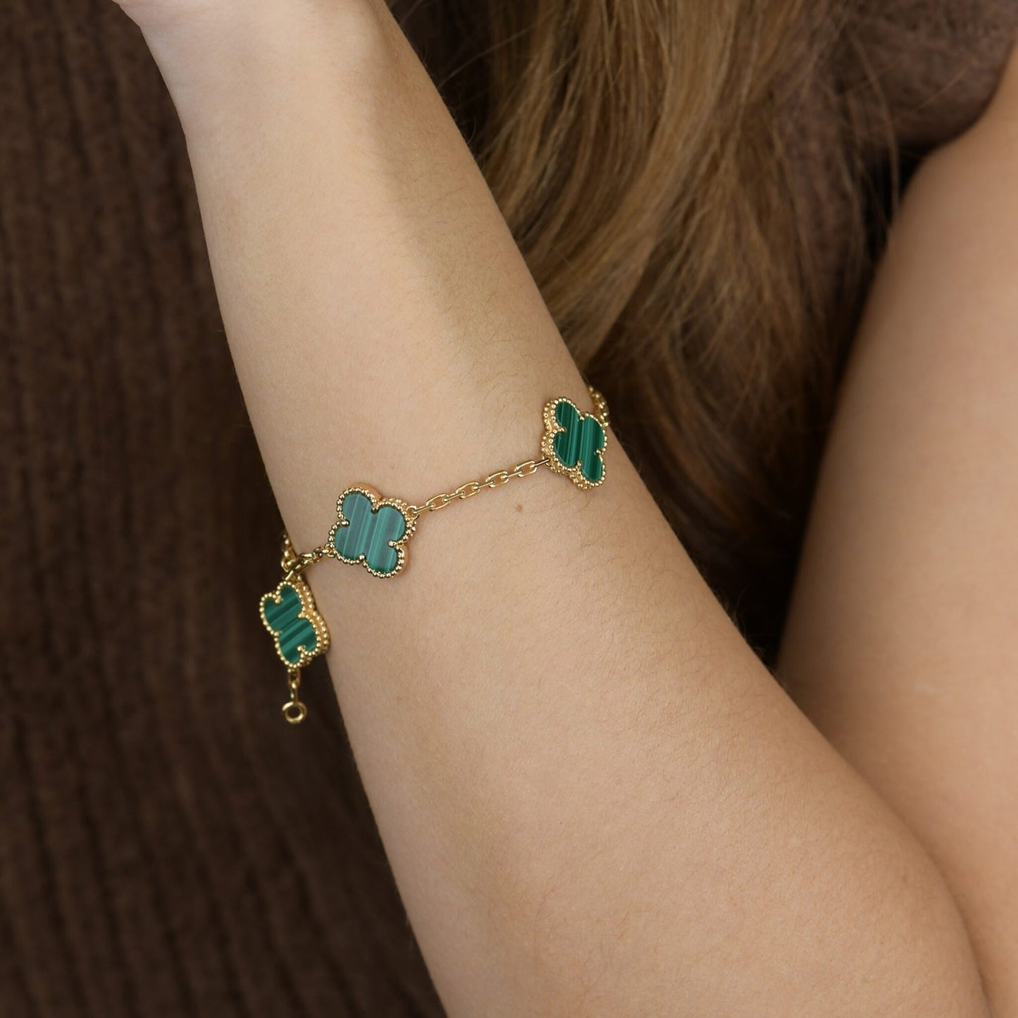 DIANA CLOVER 5 MOTIFS MALACHITE BRACELET