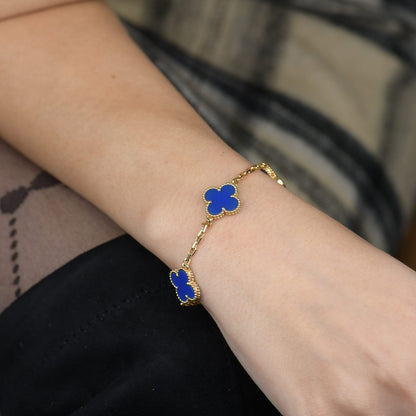 DIANA CLOVER 5 MOTIFS BLUE AGATE BRACELET