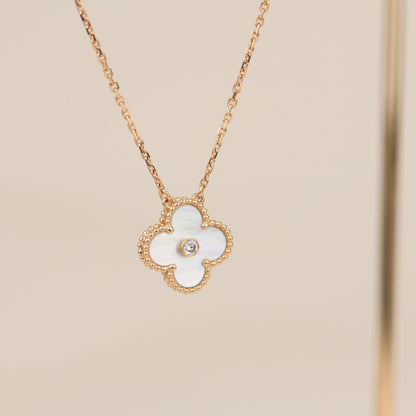 DIANA CLOVER 15MM DIAMOND WHITE FRITILLARIA NECKLACE