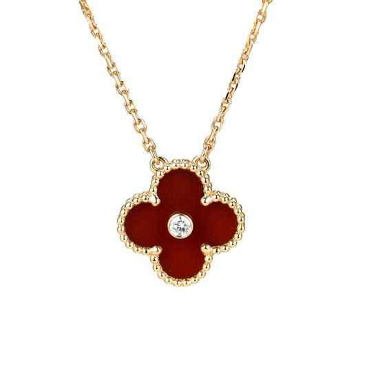 DIANA CLOVER 15MM DIAMOND CARNELIAN NECKLACE
