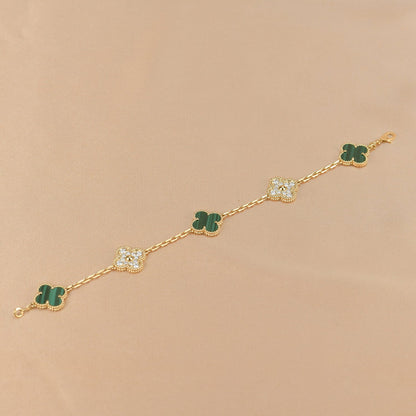DIANA CLOVER  5 MOTIF MALACHITE DIAMOND BRACELET