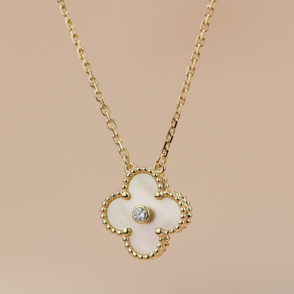DIANA CLOVER 15MM DIAMOND GOLD MOTHER OF PEARL NECKLACE