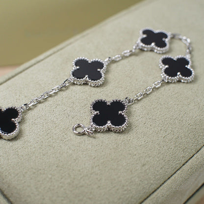 DIANA CLOVER 5 MOTIF ONYXS  BRACELET SILVER