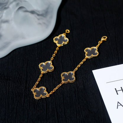 DIANA CLOVER 5 MOTIF ROCK CRYSTAL PINK GOLD BRACELET