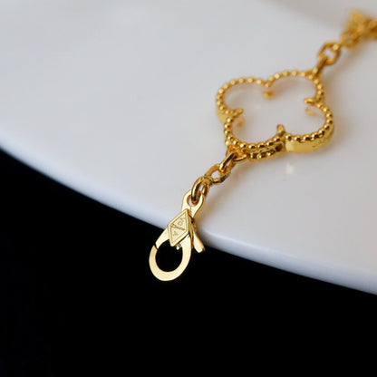 DIANA CLOVER 5 MOTIF ROCK CRYSTAL PINK GOLD BRACELET