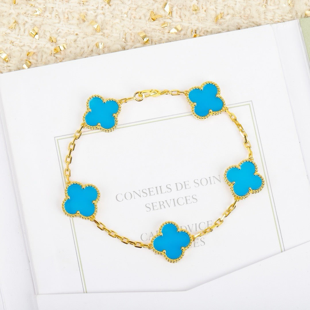 DIANA CLOVER 5 MOTIFS TURQUOISE BRACELET
